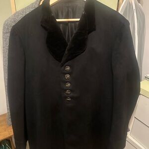 Black Velvet Collar Button-Front Coat